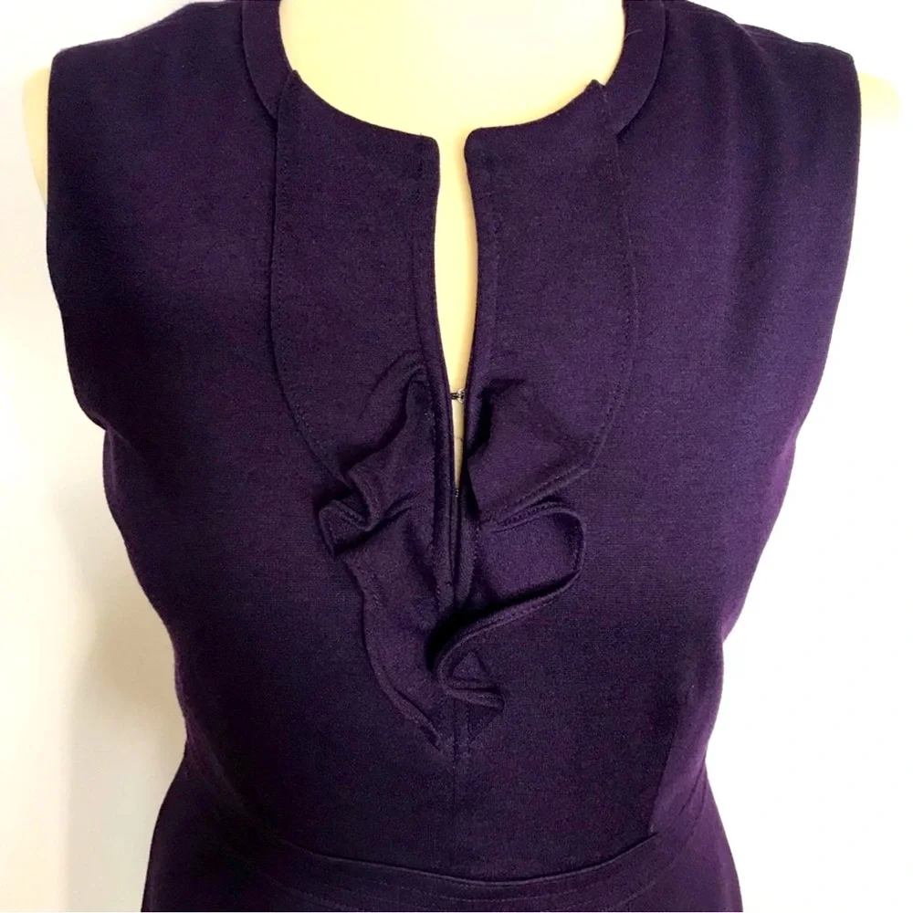 Banana Republic dark purple gorgeous size 6 Dress ruffles V neck flattering - Picture 3 of 5